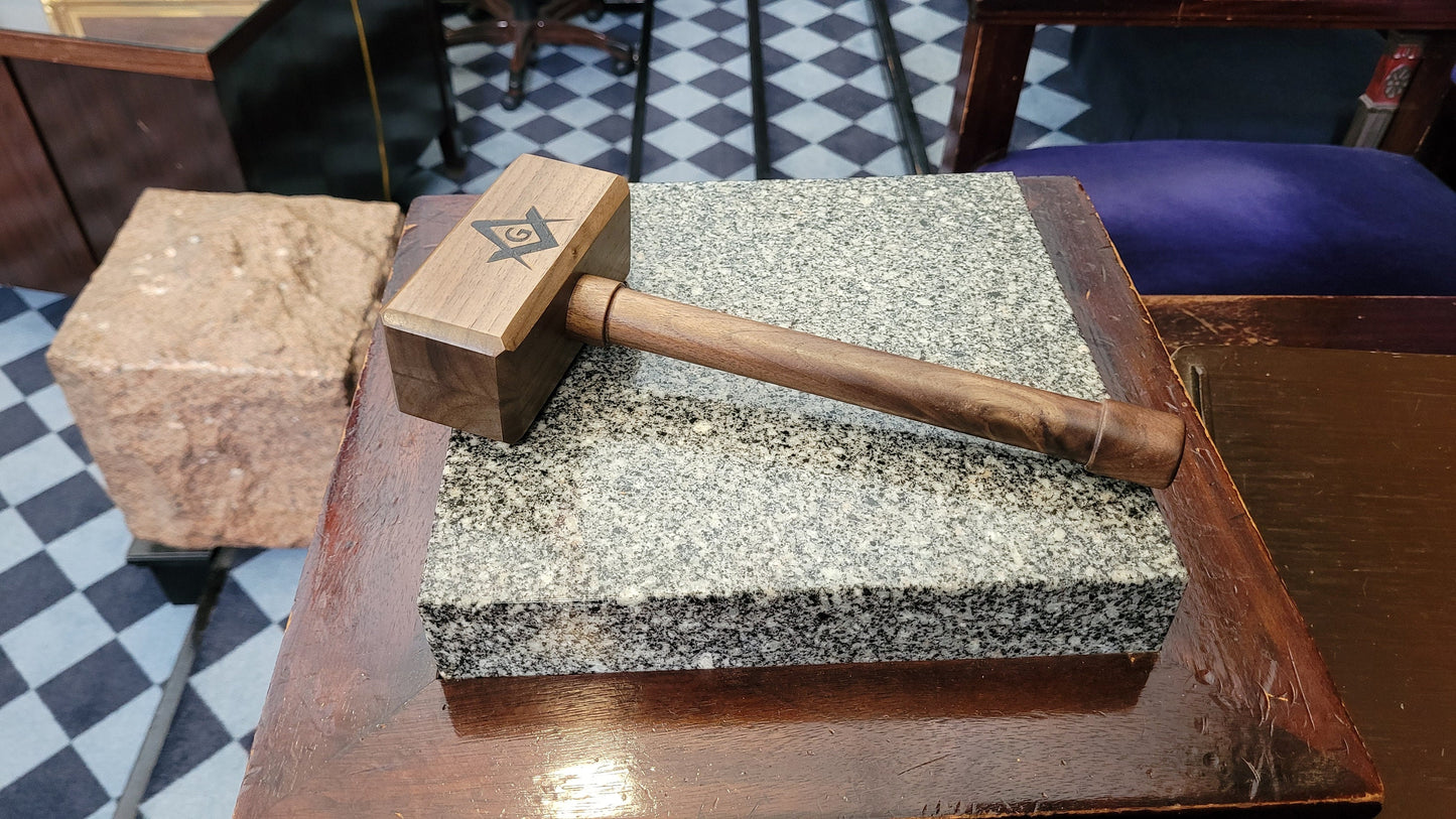 Masonic Gavel with Sounding Block - Solid Walnut