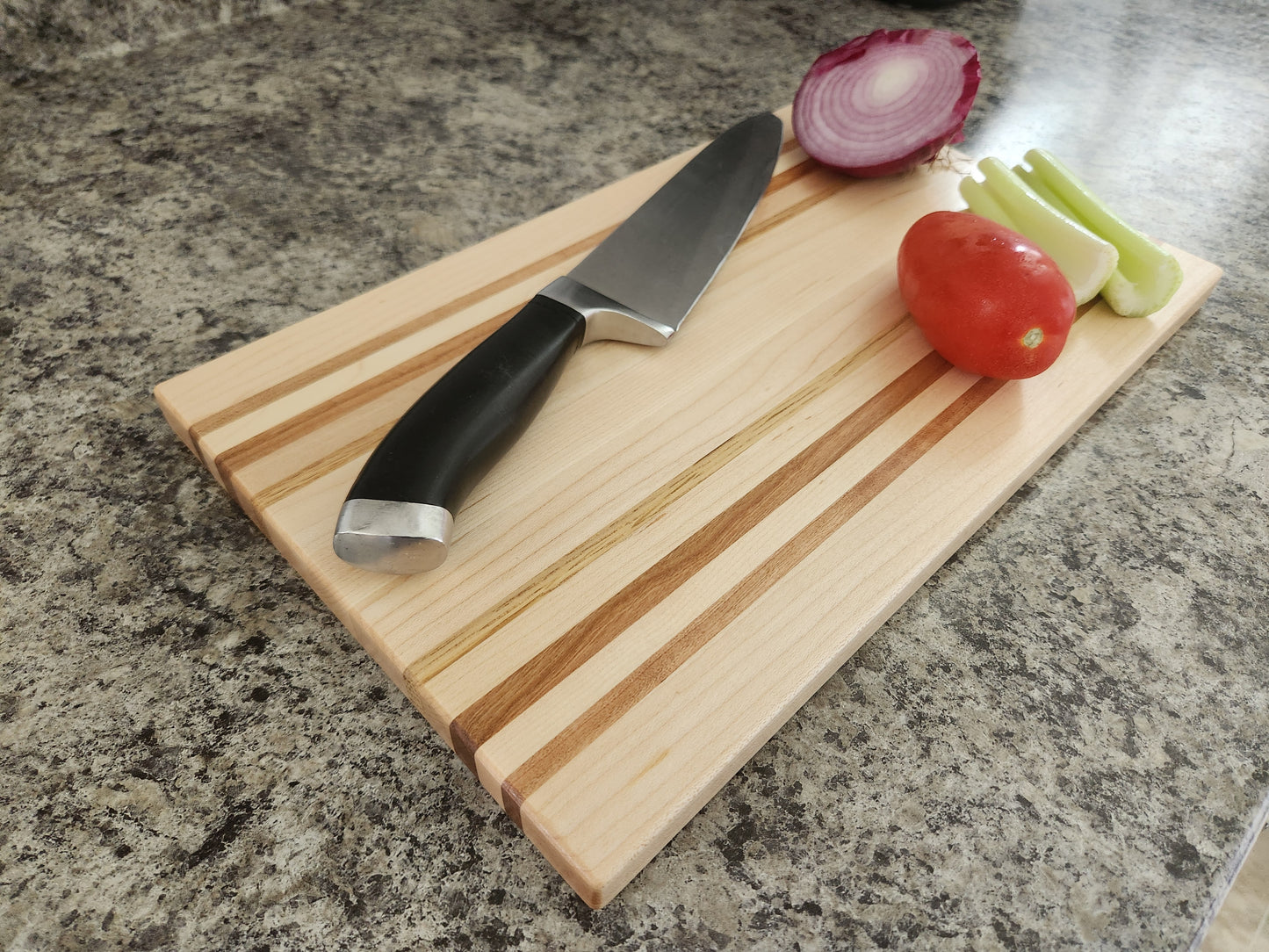 Hardwood Cutting Board - Maple with Cherry and Oak Strips