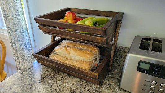 Solid Wood Fruit and Vegetable Rack - 2 Tier - Dark Walnut Stained