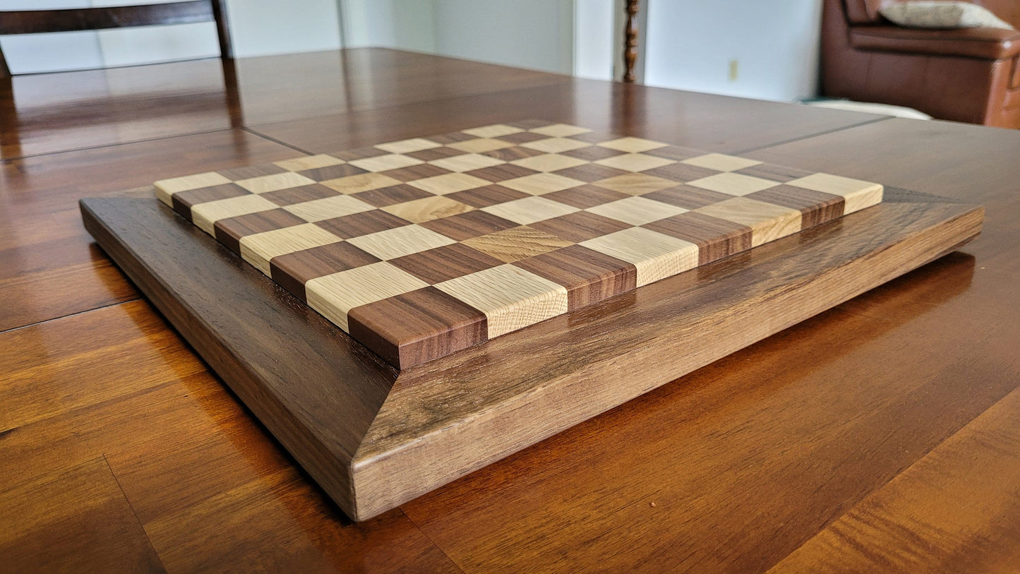 Wood Chess Set - Raised Board - Walnut and White Oak - Coffee Table Size