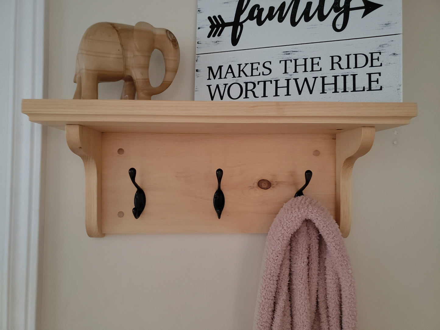 Wood Entryway Coat Rack - 3 Double Hook - Natural Pine - Hand Made