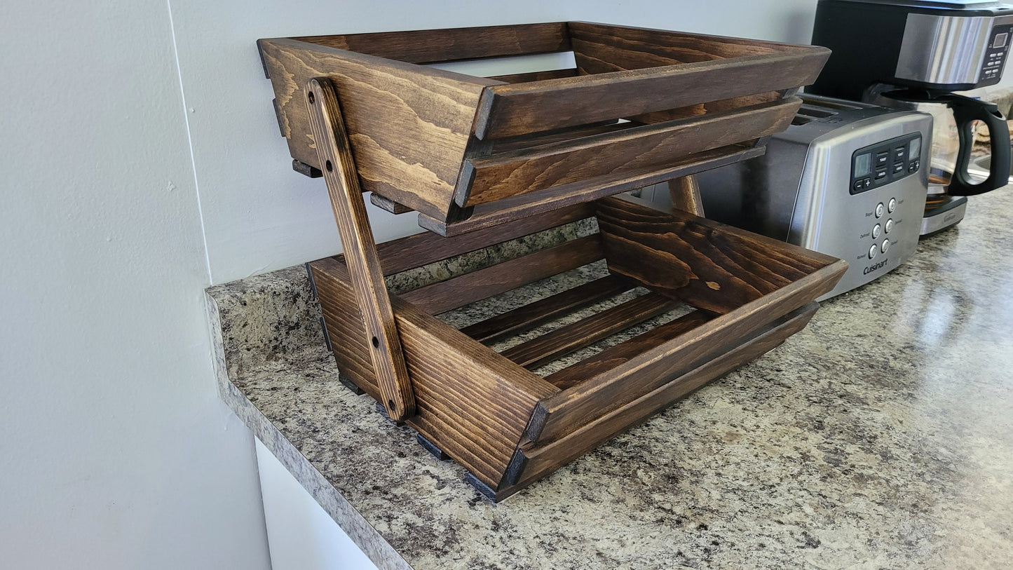 Solid Wood Fruit and Vegetable Rack - 2 Tier - Dark Walnut Stained