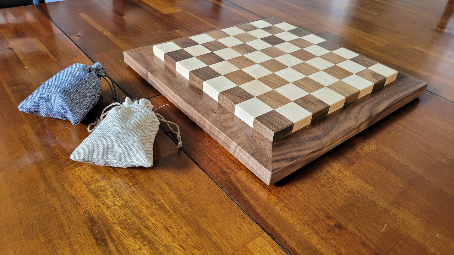 Wood Chess Set - Raised Board - Solid Walnut and Maple - Coffee Table Size - Hand Made