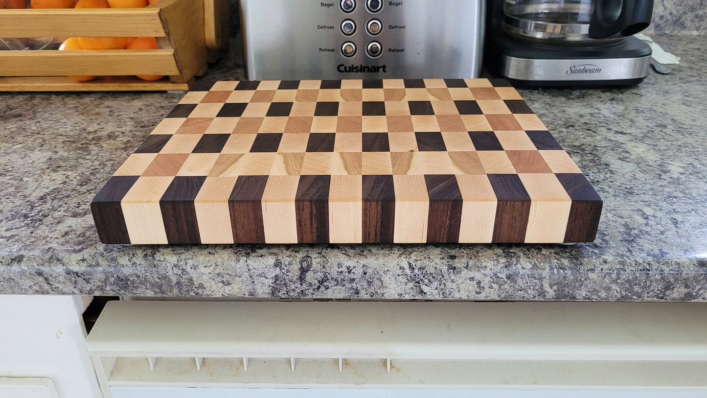 End Grain Butcher Block - Mixed Hardwood - Walnut, Maple and Cherry