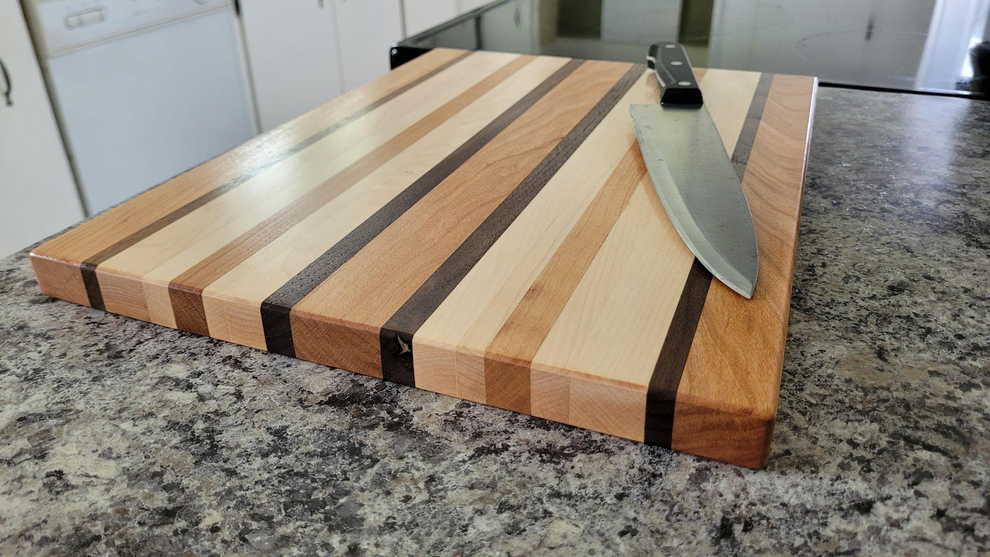 Hardwood Cutting Board - Cherry, Maple and Walnut - Hand Made