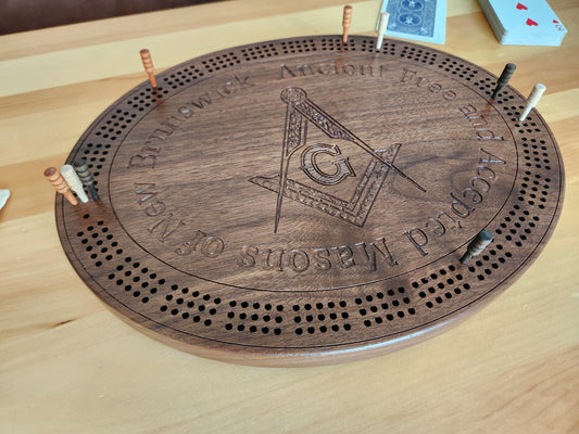 Masonic Cribbage Board - 3 Track - Solid Walnut - Hand Made