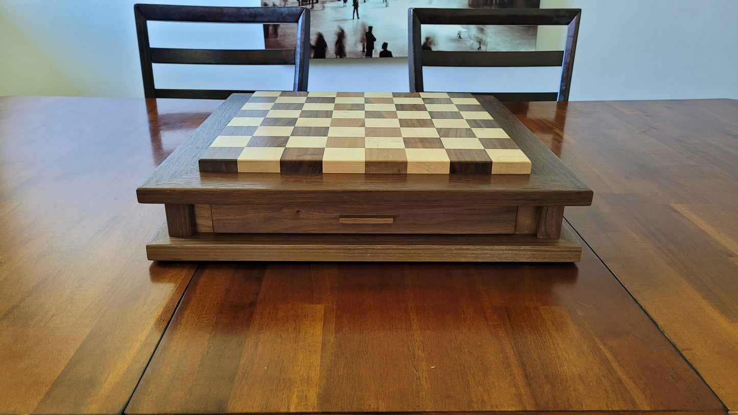 Hardwood Chess Set with Storage - Solid Walnut and Maple - Hand Made