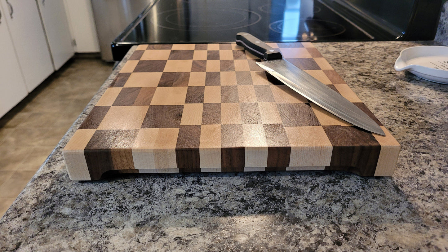 End Grain Butcher Block - Walnut and Maple - Hand Made | Solid Wood