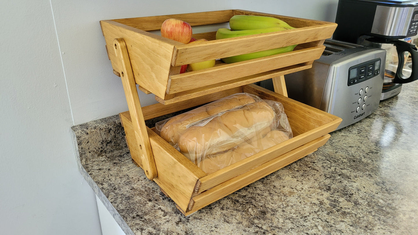 Solid Wood Fruit and Vegetable Rack - 2 Tier - Golden Oak Stained