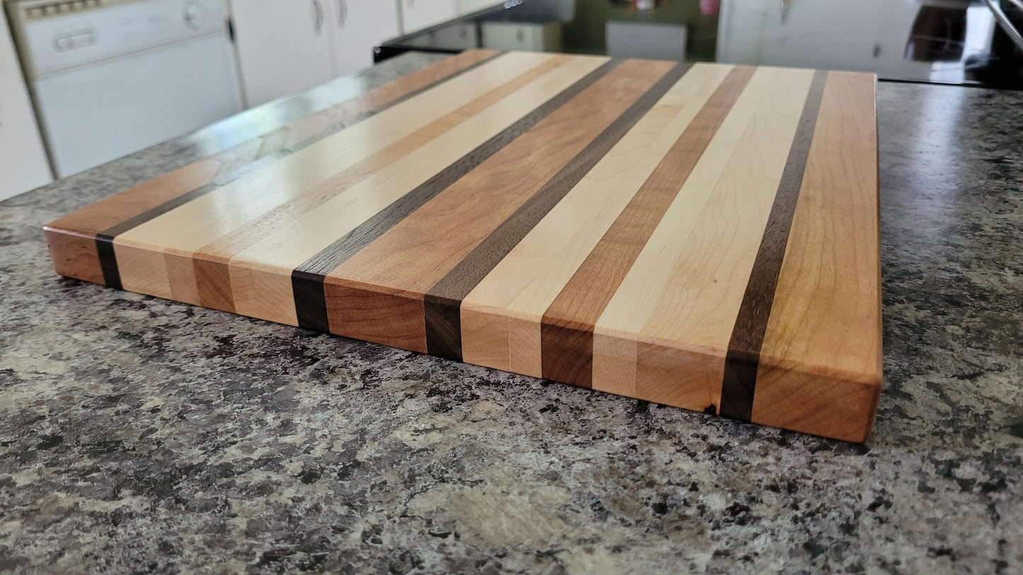 Hardwood Cutting Board - Cherry, Maple and Walnut - Hand Made