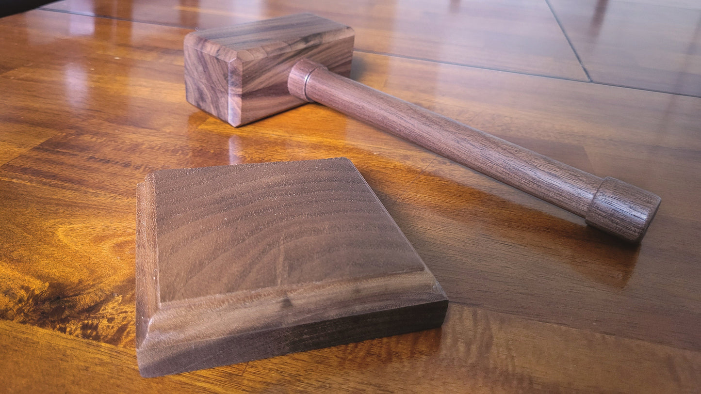 Hardwood Gavel with Sounding Block - Solid Walnut - Hand Made