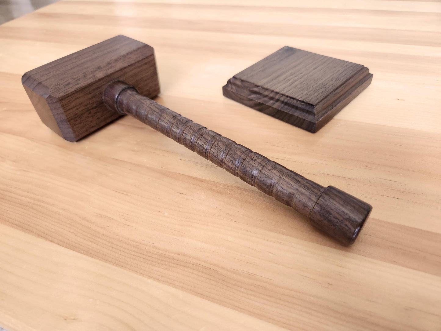 Hardwood Gavel with Gripped Handle and Sounding Block - Solid Walnut - Hand Made