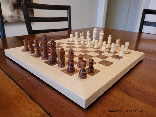 Wood Chess Set - Walnut and Maple Board with Maple Border - Coffee Table Size