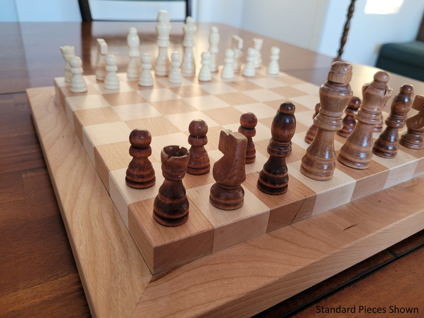 Wood Chess Set - Raised Board - Cherry and Maple - Coffee Table Size