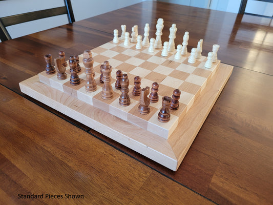 Wood Chess Set - Raised Board - Cherry and Maple - Coffee Table Size