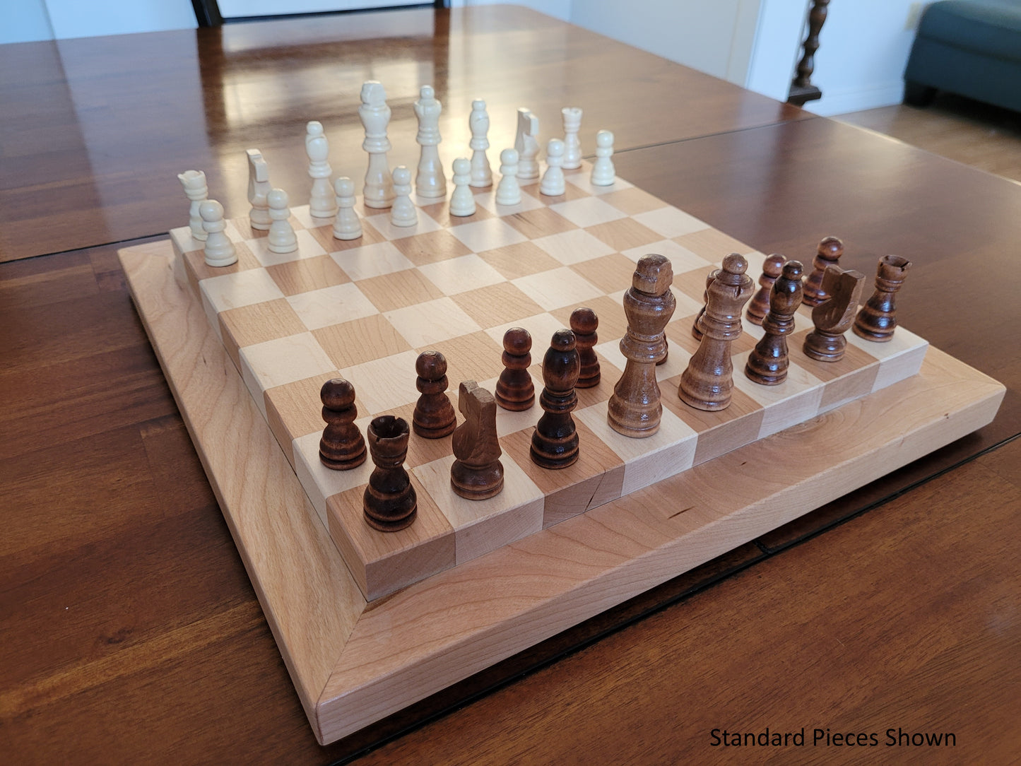 Wood Chess Set - Raised Board - Cherry and Maple - Coffee Table Size