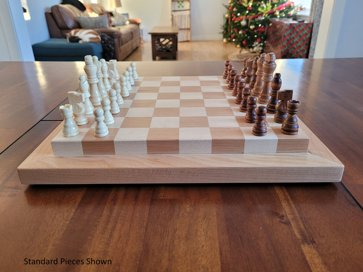 Wood Chess Set - Raised Board - Cherry and Maple - Coffee Table Size