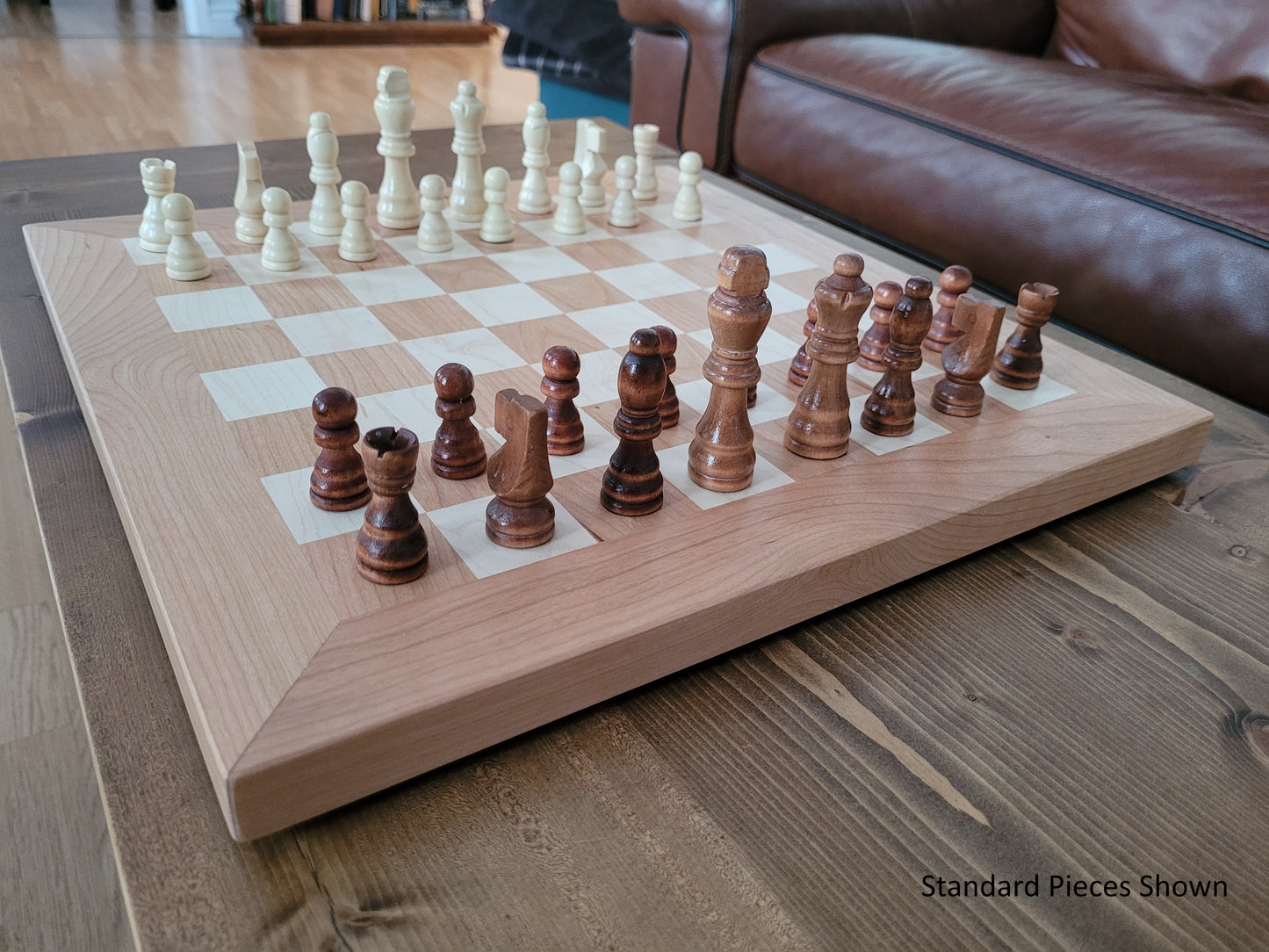 Wood Chess Set - Solid Cherry and Maple - Coffee Table Size - Hand Made Board