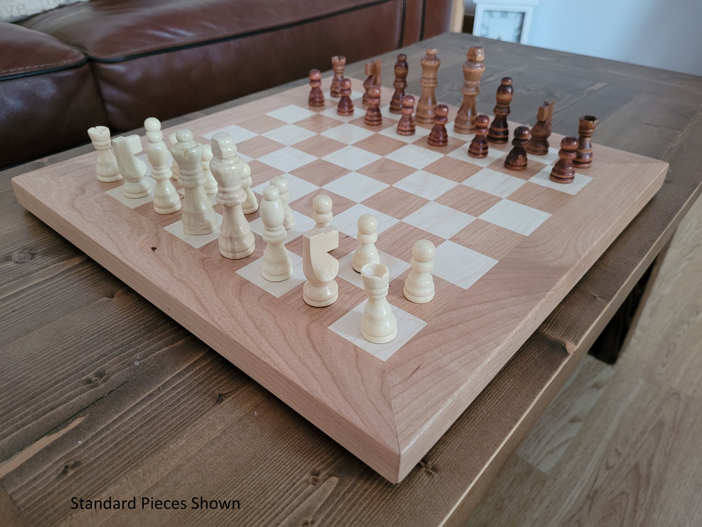 Wood Chess Set - Solid Cherry and Maple - Coffee Table Size - Hand Made Board