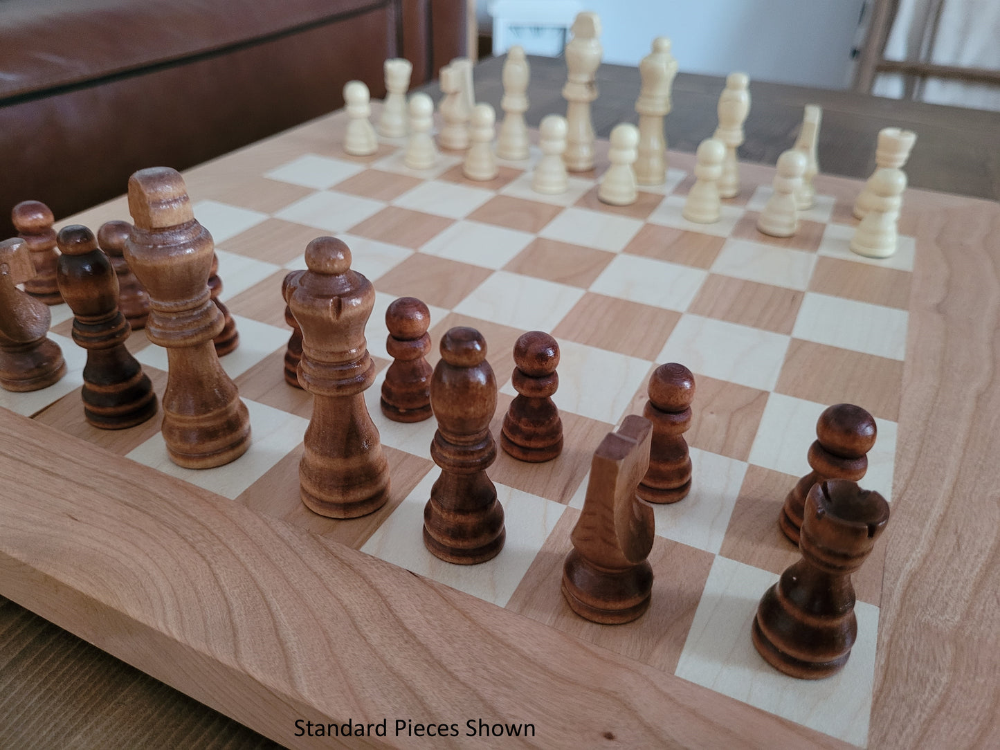 Wood Chess Set - Solid Cherry and Maple - Coffee Table Size - Hand Made Board