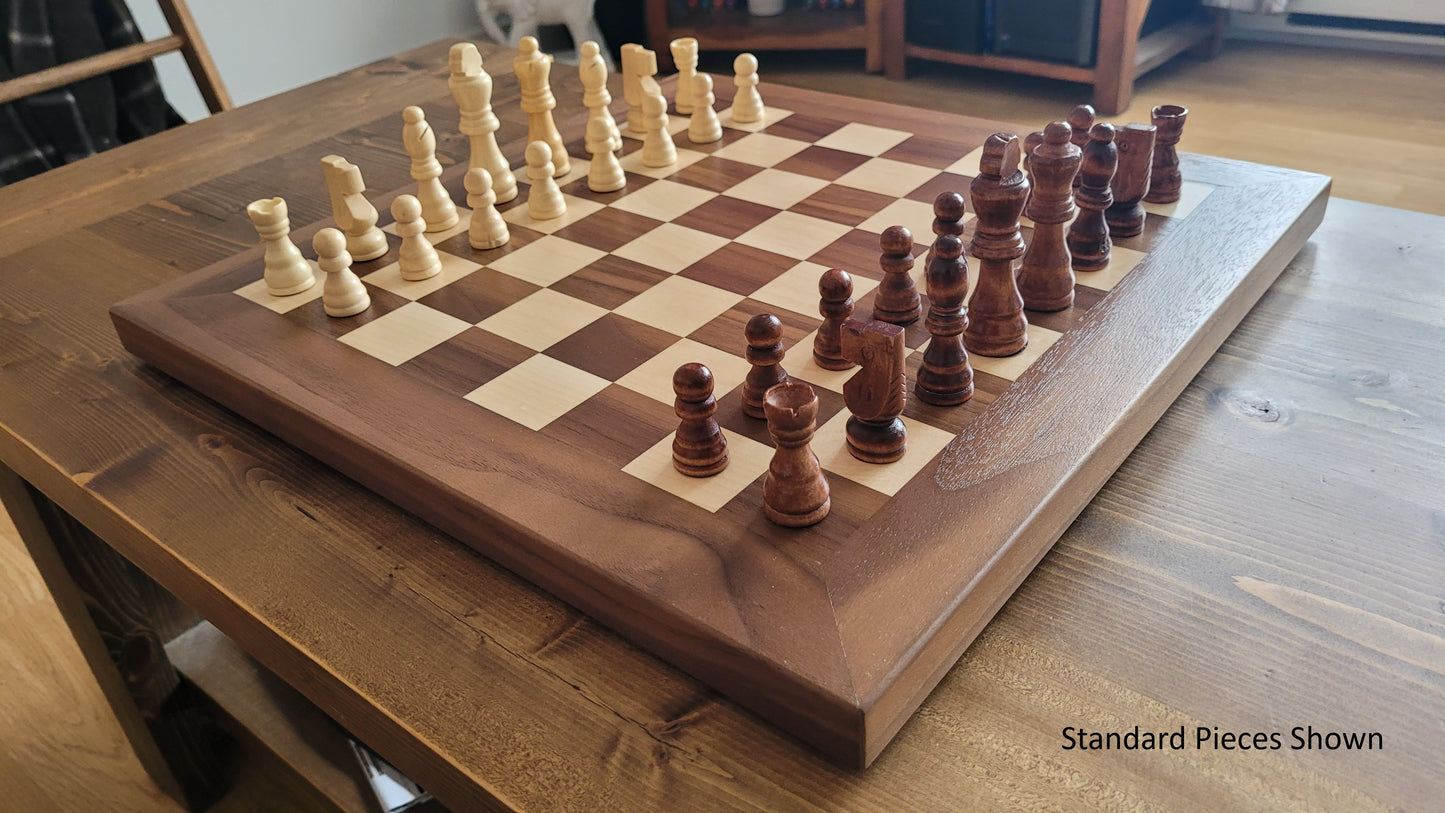 Wood Chess Set - Raised Board - Solid Walnut and Maple - Coffee Table Size - Hand Made