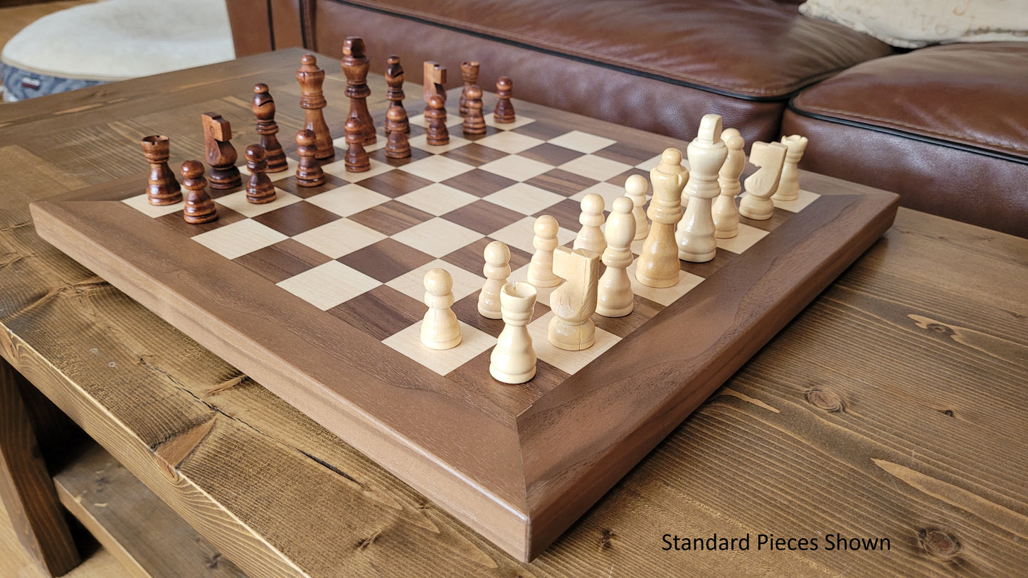 Wood Chess Set - Walnut and Maple - Coffee Table Size