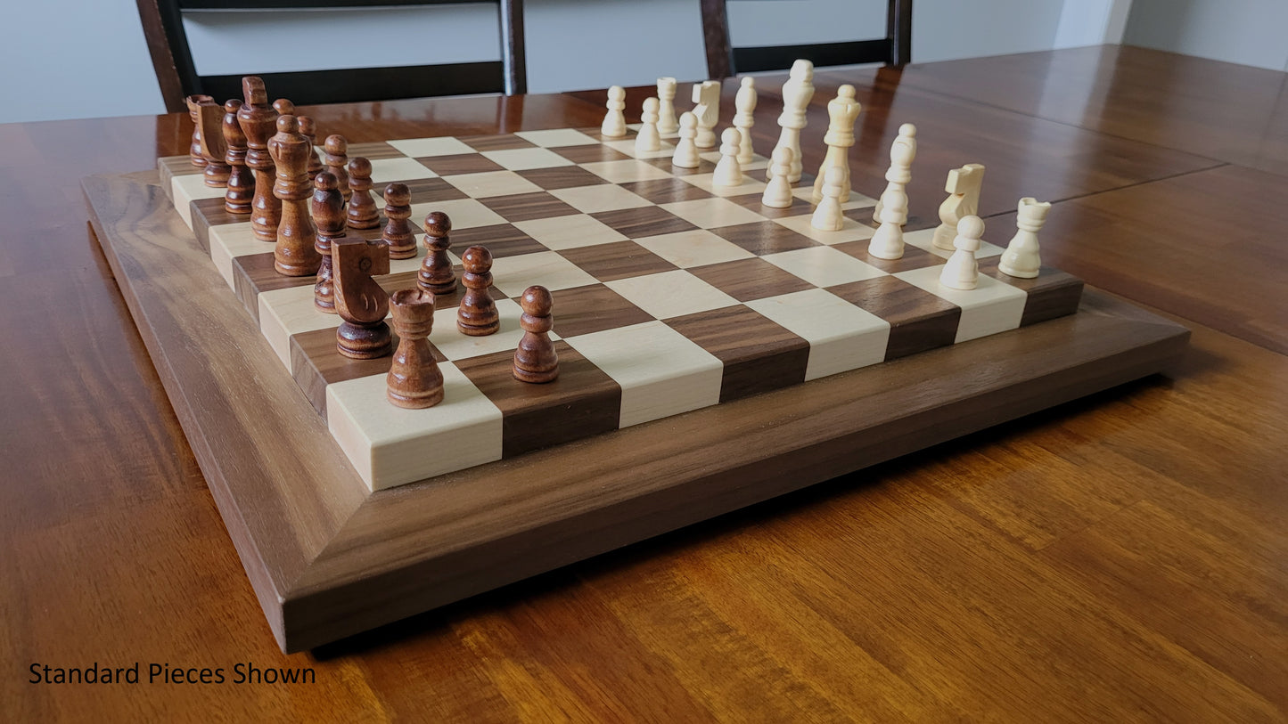 Wood Chess Set - Raised Board - Walnut and Maple - Large