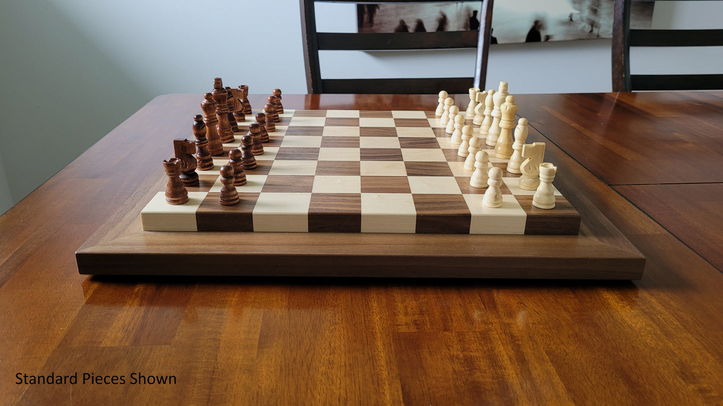 Wood Chess Set - Raised Board - Walnut and Maple - Large