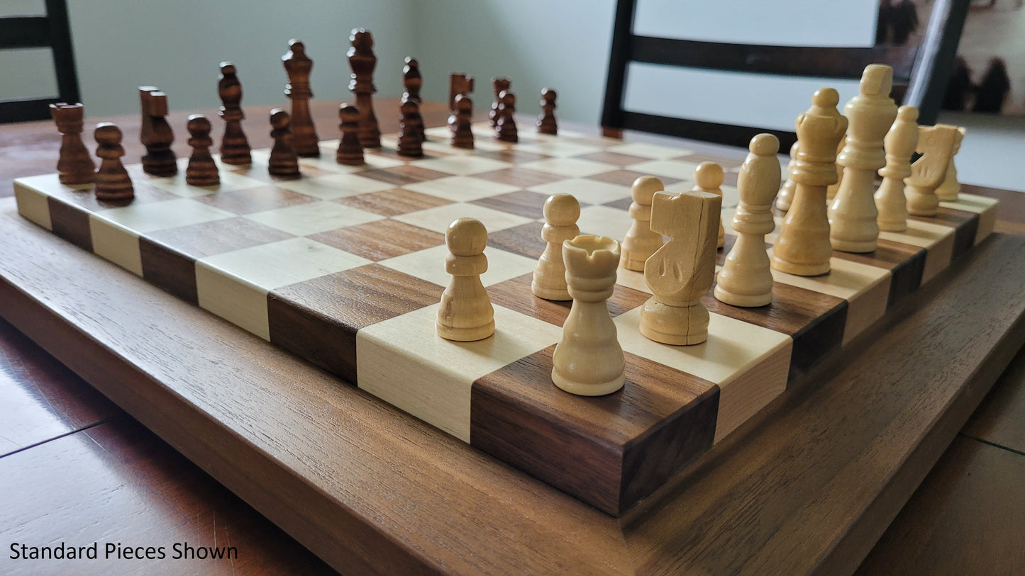 Wood Chess Set - Raised Board - Walnut and Maple - Large