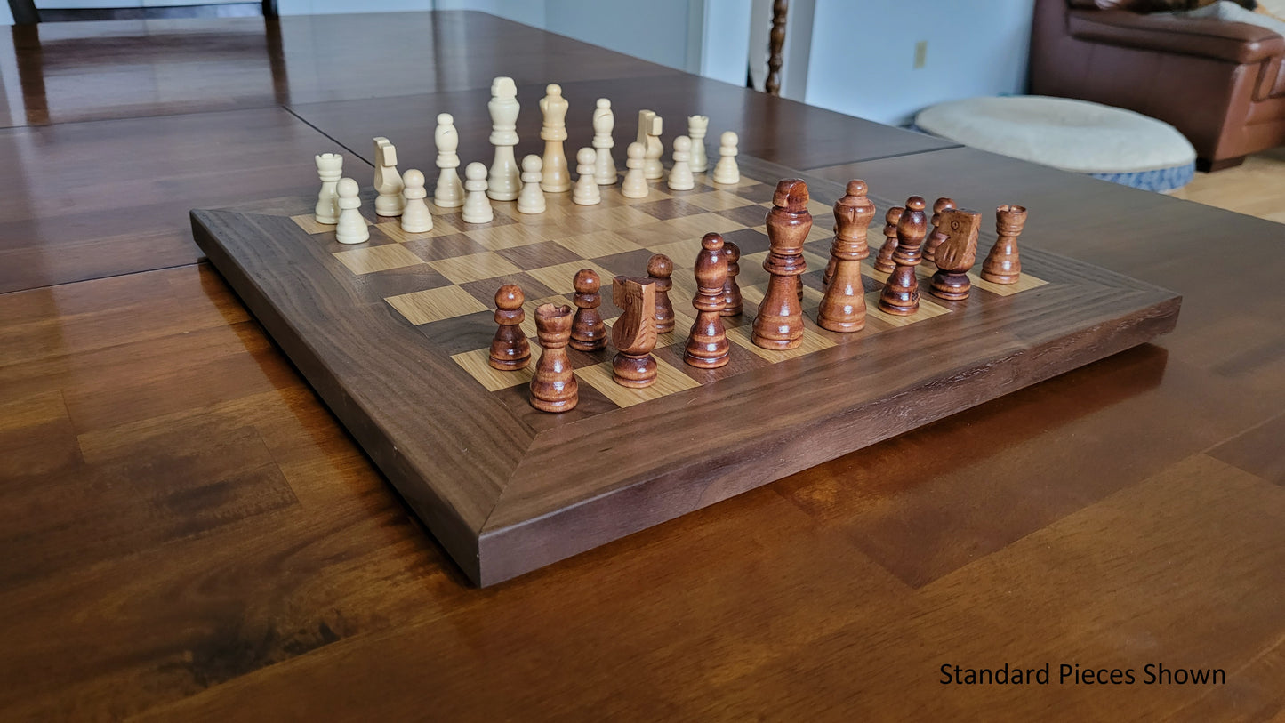 Wood Chess Set - Solid Walnut and White Oak - Coffee Table Size - Hand Made Board