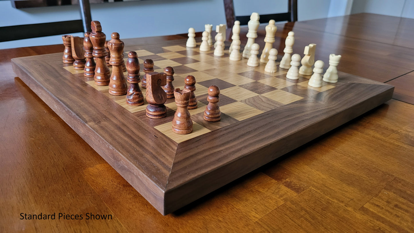 Wood Chess Set - Solid Walnut and White Oak - Coffee Table Size - Hand Made Board