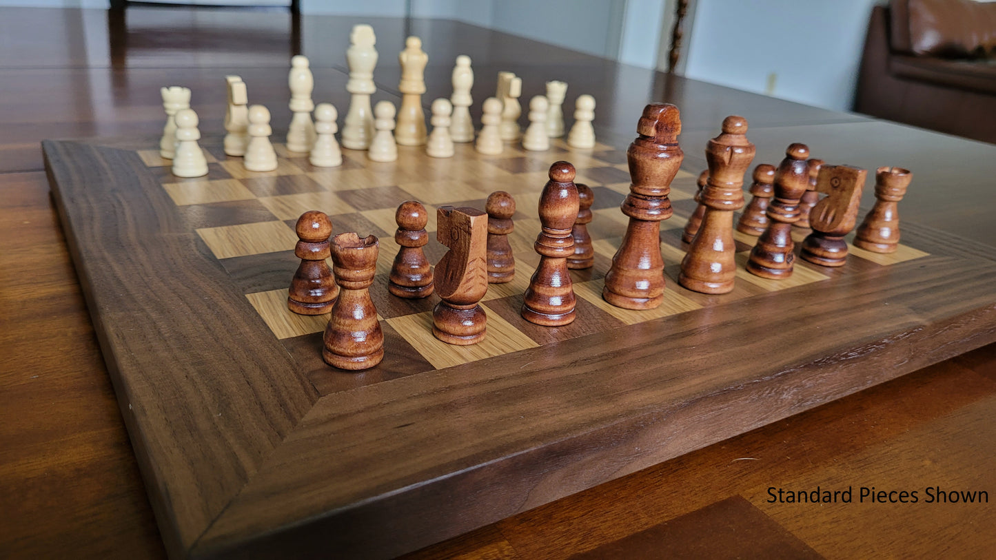 Wood Chess Set - Solid Walnut and White Oak - Coffee Table Size - Hand Made Board