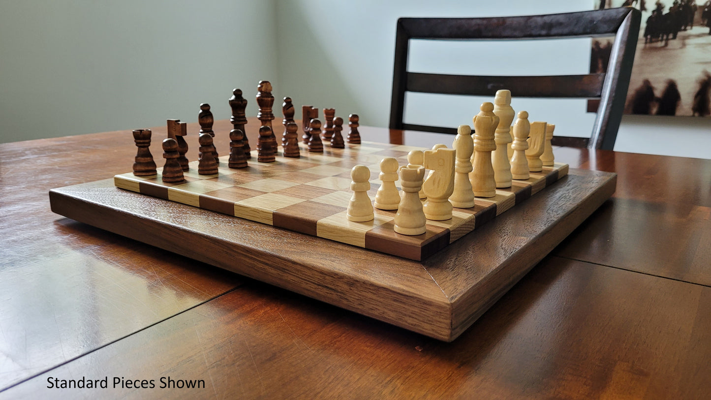 Wood Chess Set - Raised Board - Walnut and White Oak - Coffee Table Size