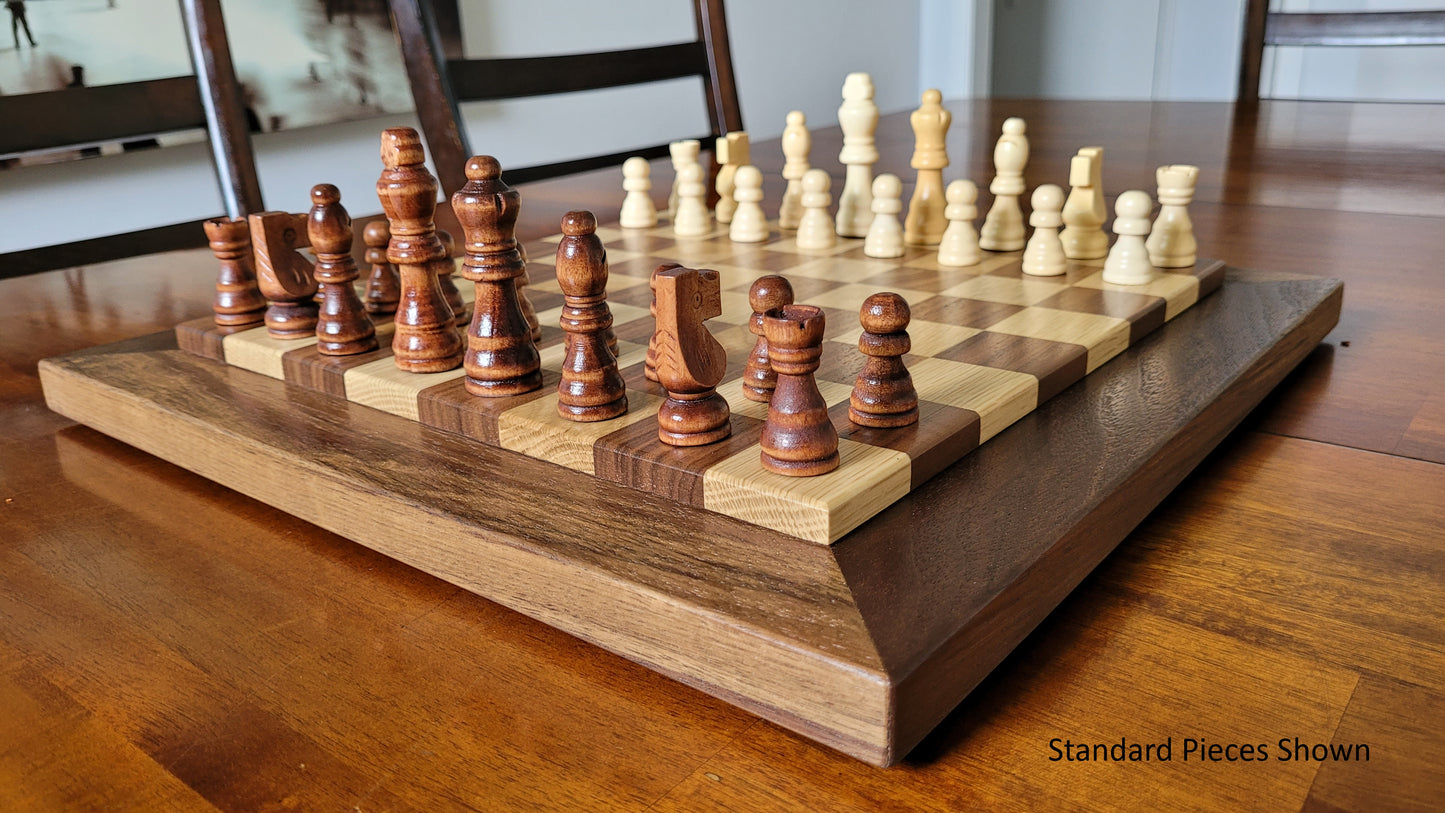 Wood Chess Set - Raised Board - Walnut and White Oak - Coffee Table Size
