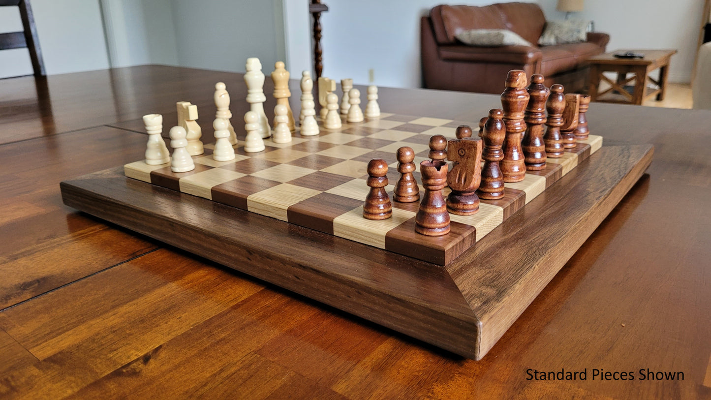 Wood Chess Set - Raised Board - Walnut and White Oak - Coffee Table Size