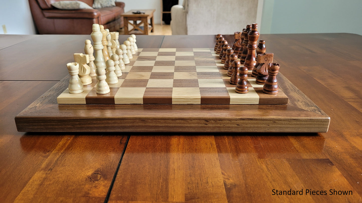Wood Chess Set - Raised Board - Walnut and White Oak - Coffee Table Size
