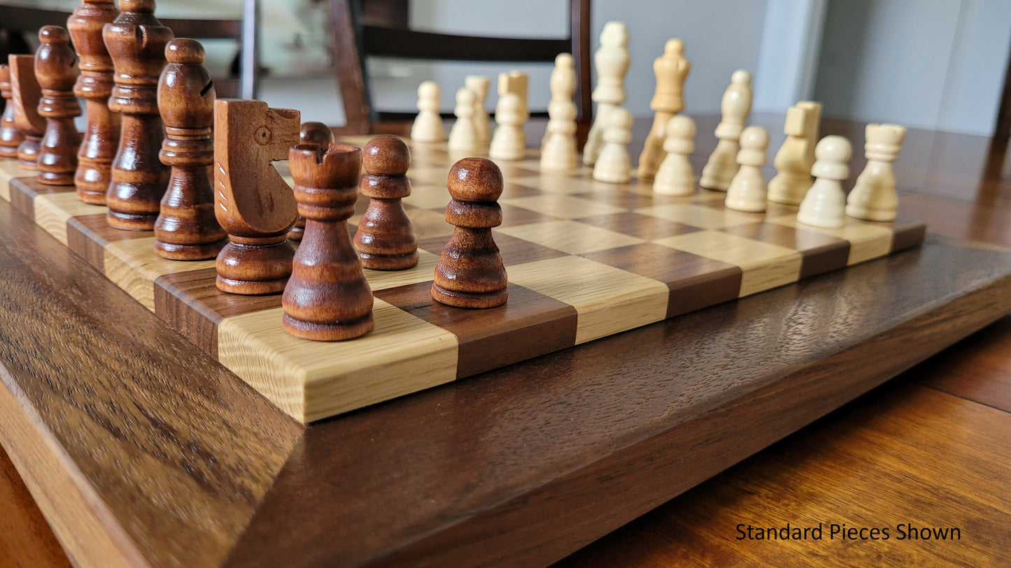 Wood Chess Set - Raised Board - Walnut and White Oak - Coffee Table Size
