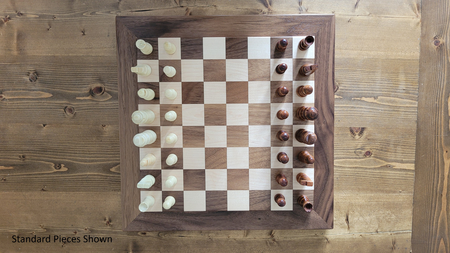 Wood Chess Set - Raised Board - Solid Walnut and Maple - Coffee Table Size - Hand Made