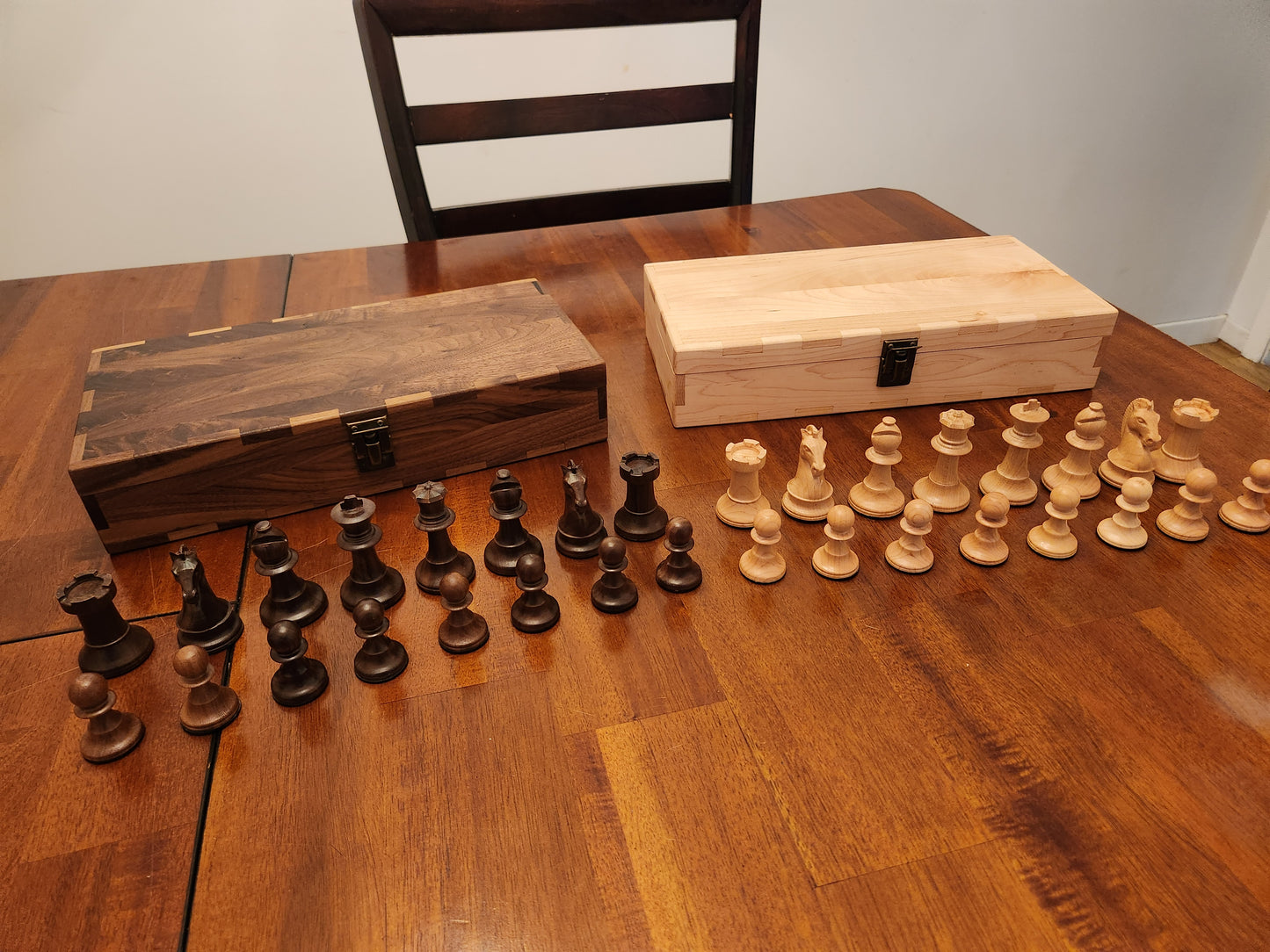 Premium Weighted Hardwood Chess Pieces - Solid Walnut and White Oak