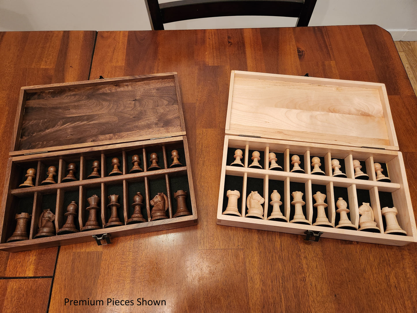 Wood Chess Set - Raised Board - Solid Walnut and Maple - Coffee Table Size - Hand Made