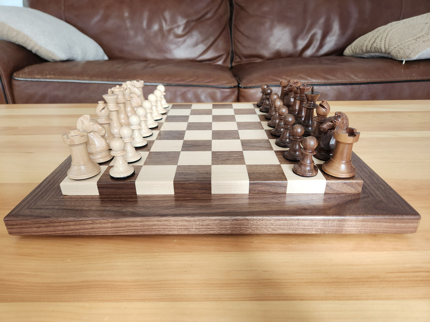 Premium Weighted Hardwood Chess Pieces - Solid Walnut and Maple