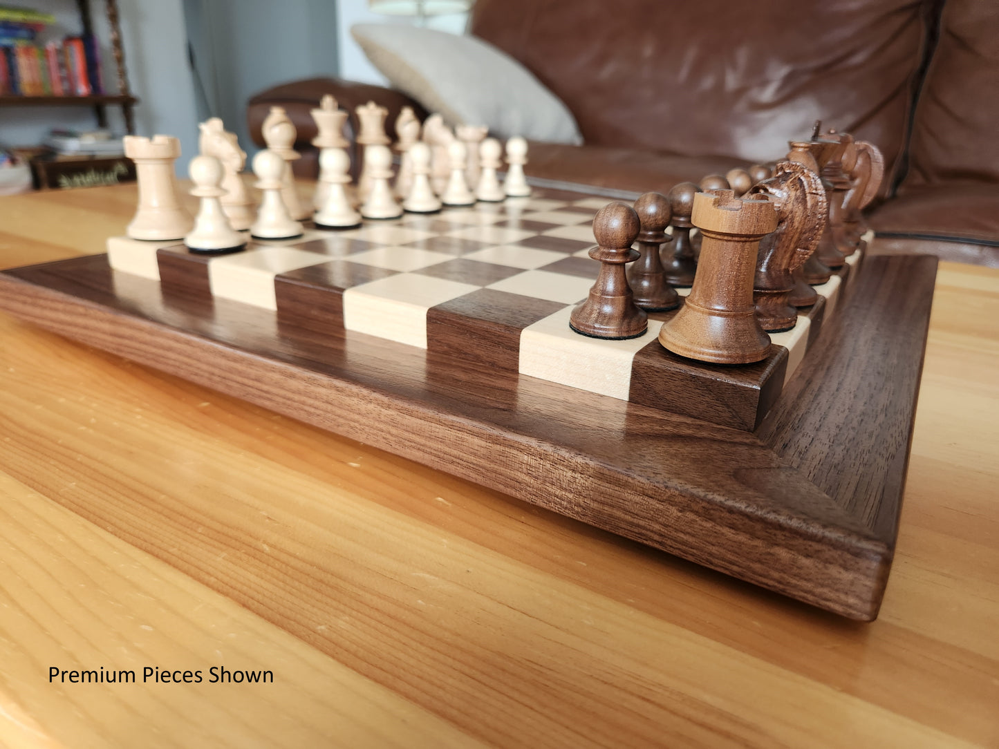 Wood Chess Set - Raised Board - Solid Walnut and Maple - Coffee Table Size - Hand Made