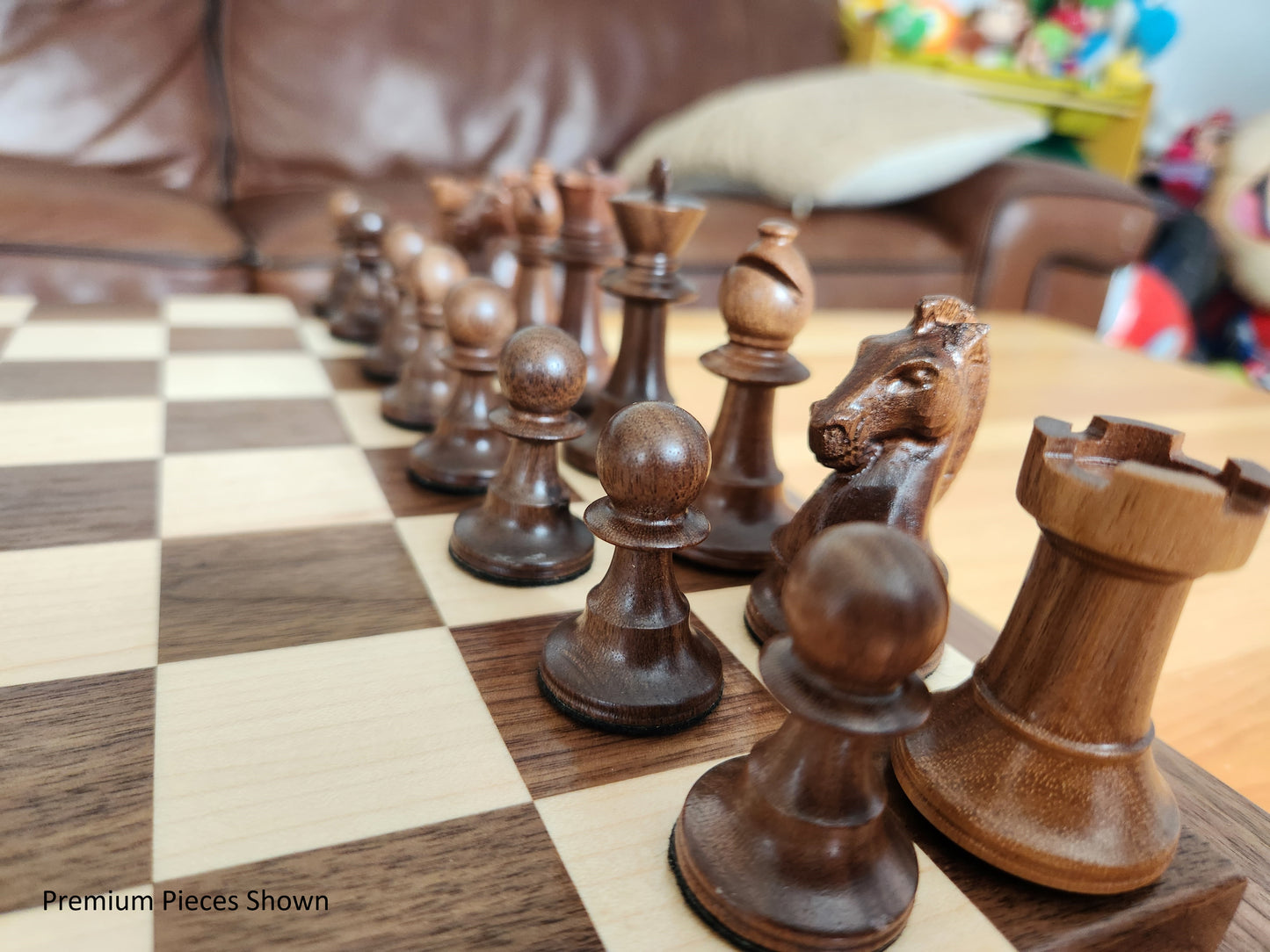 Wood Chess Set - Raised Board - Solid Walnut and Maple - Coffee Table Size - Hand Made