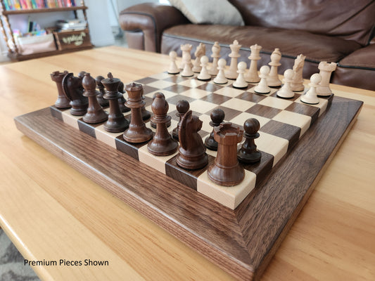 Wood Chess Set - Raised Board - Solid Walnut and Maple - Coffee Table Size - Hand Made