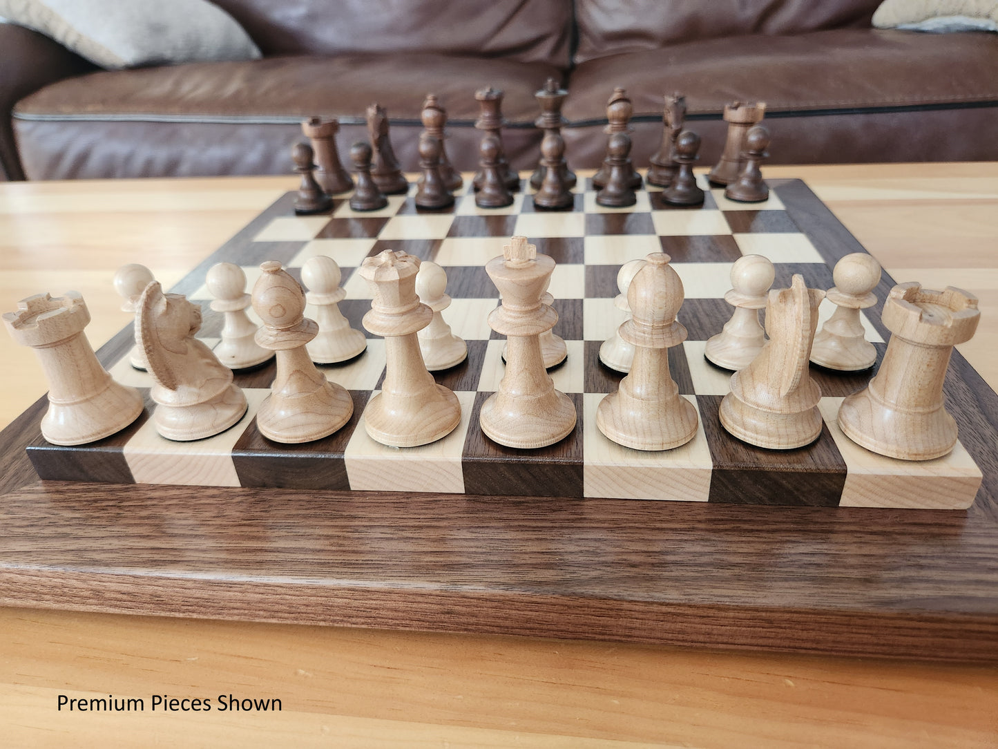 Wood Chess Set - Raised Board - Solid Walnut and Maple - Coffee Table Size - Hand Made