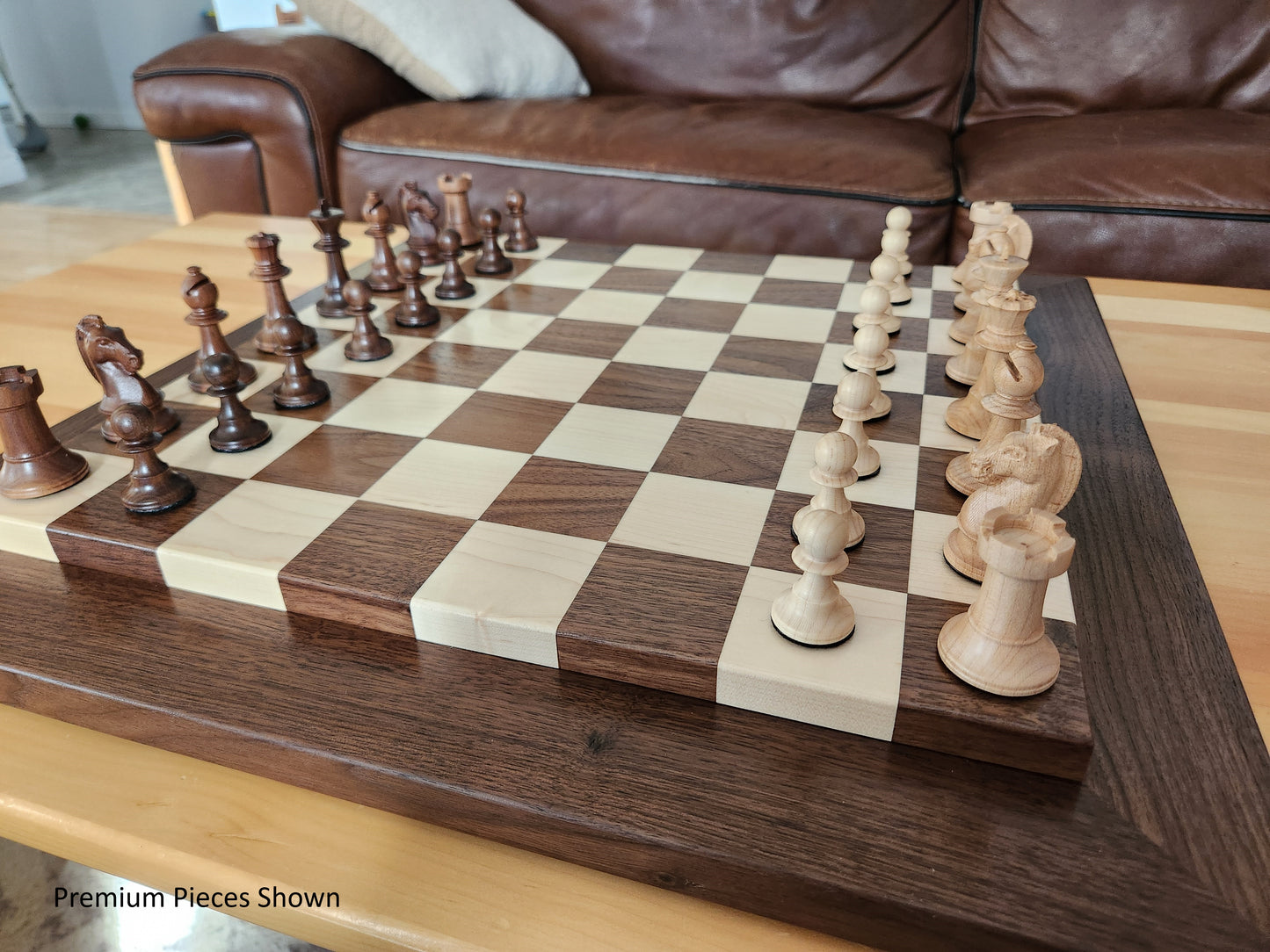 Wood Chess Set - Raised Board - Walnut and Maple - Large