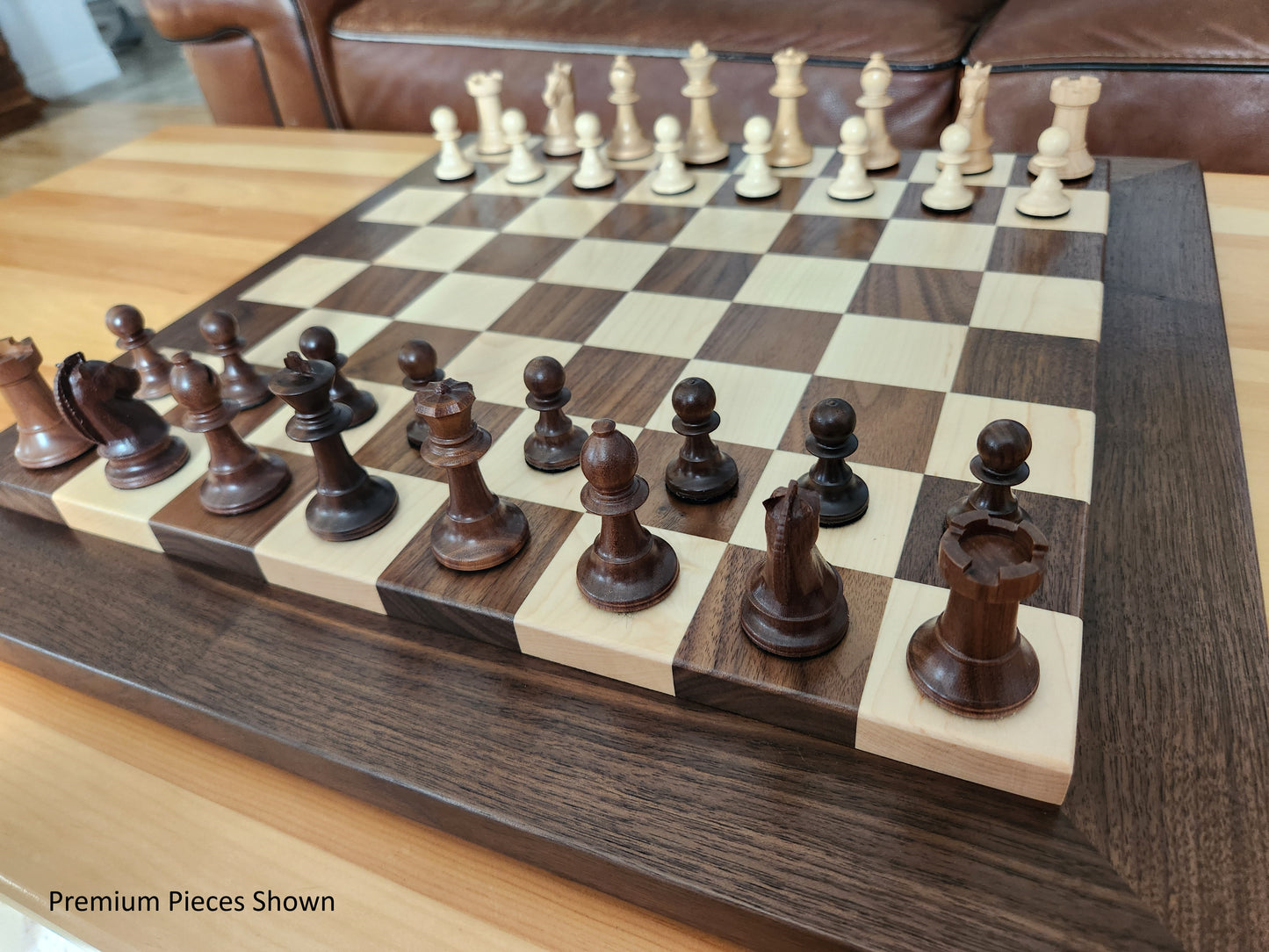 Wood Chess Set - Raised Board - Walnut and Maple - Large