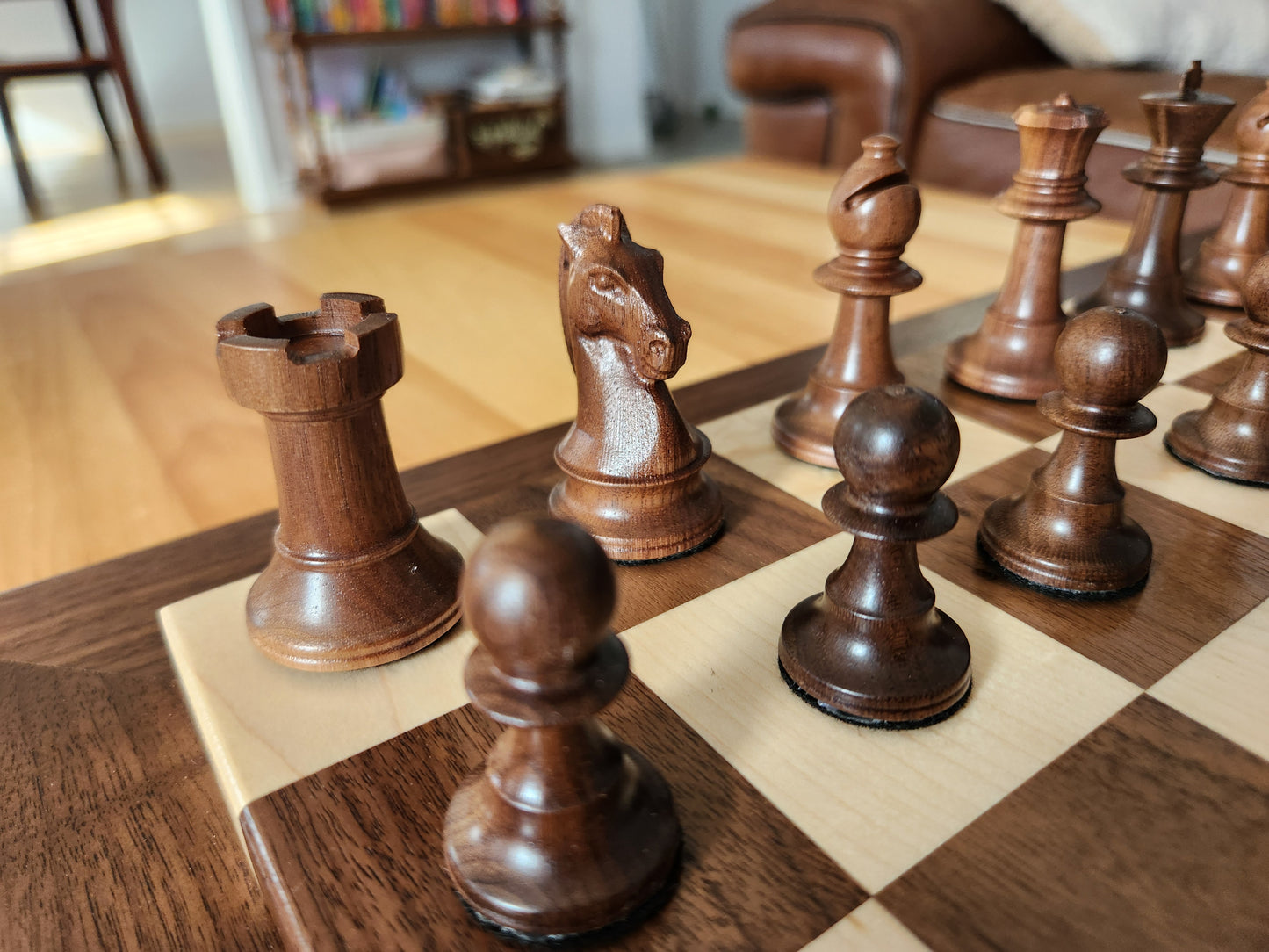 Premium Weighted Hardwood Chess Pieces - Solid Walnut and Maple