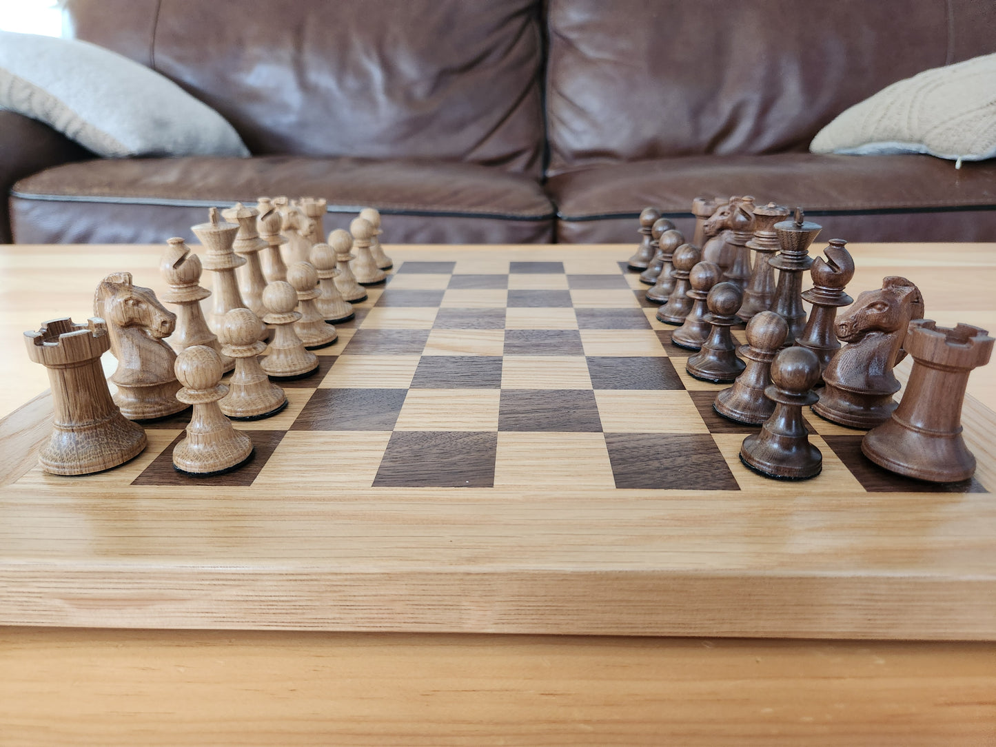 Premium Weighted Hardwood Chess Pieces - Solid Walnut and White Oak
