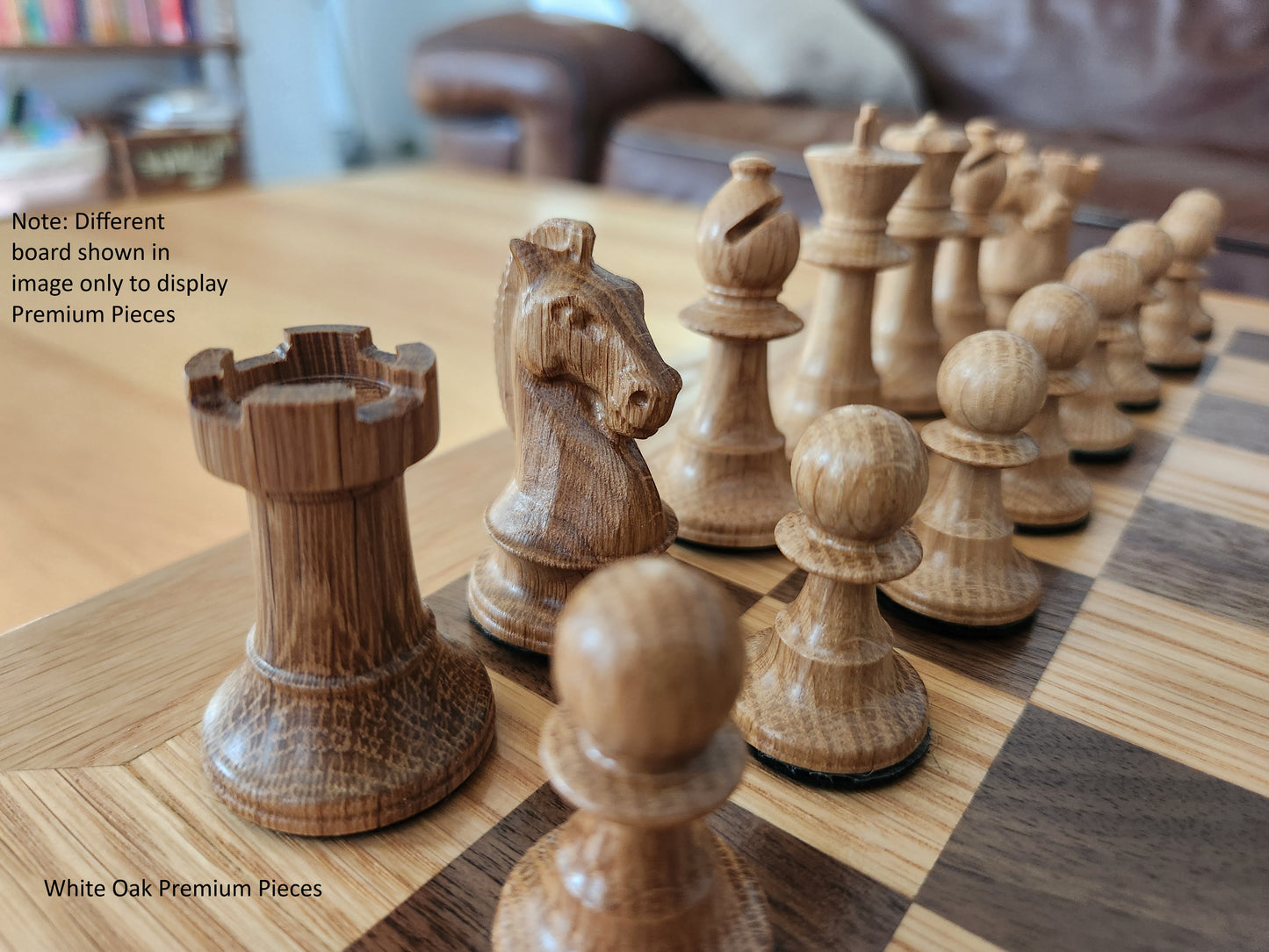Wood Chess Set - Solid Walnut and White Oak - Coffee Table Size - Hand Made Board